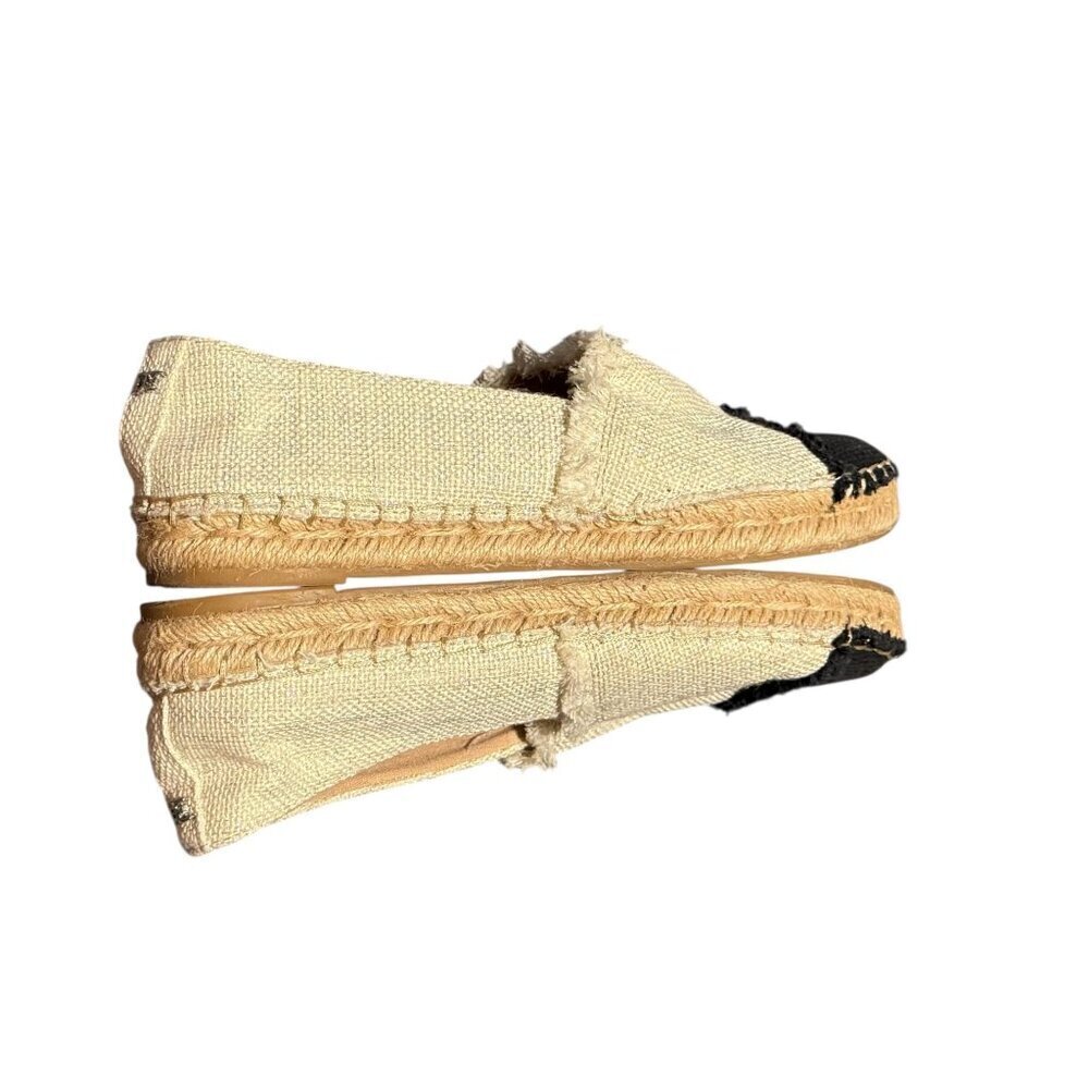 Womens Sam Edelman Espadrille Flats Beige & Black Frayed Edge Slip-On Size 7 - Picture 8 of 10
